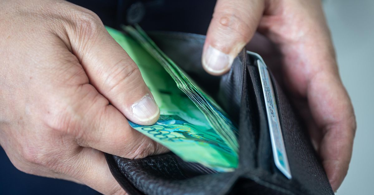Close-up view of a person holding a wallet with currency. Ideal for financial or economic themes.