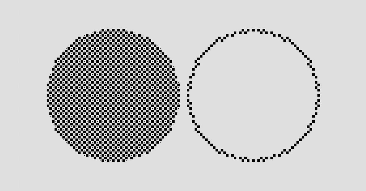 Minimalist black and white checkerboard circles on a plain background.